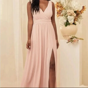 Lulus Thoughts of Hue Blush Surplice Maxi Sz Small Blush Pink Bridesmaid Dress